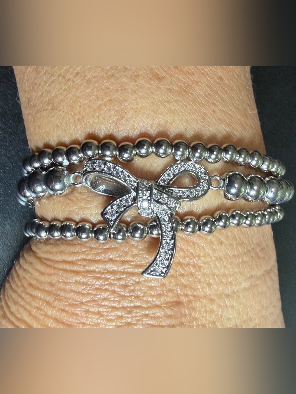 Silver Bow Beaded Bracelet Set of 3